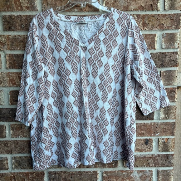 Pure Jill blush abstract print 100% cotton v neck 3/4 sleeve size XL - Picture 1 of 6